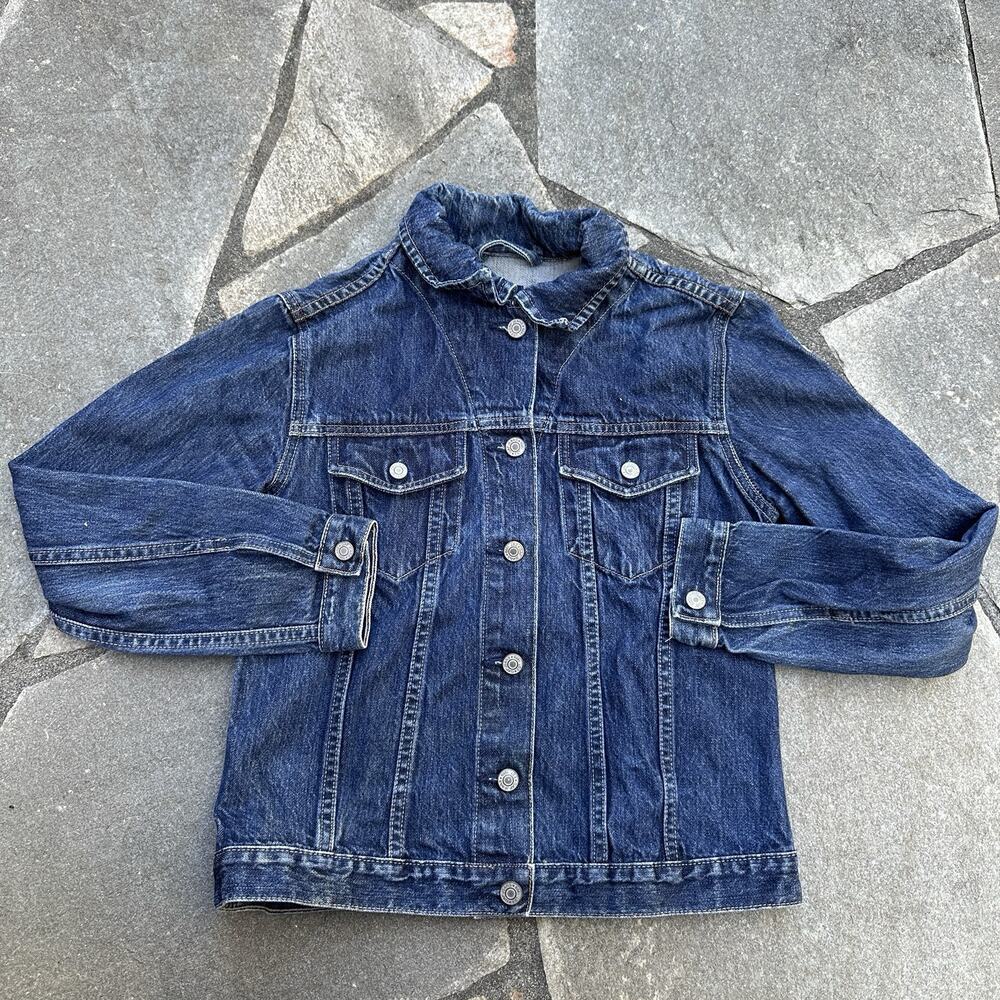 GAP Denim Jacket Womens Small Blue Jean Trucker Button Front Dark Wash